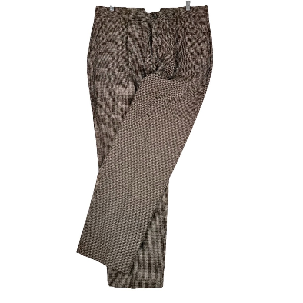 I LOVE UGLY Brown Herringbone Wool‎ Blend Dress Trousers Pants Large Soft 34x30